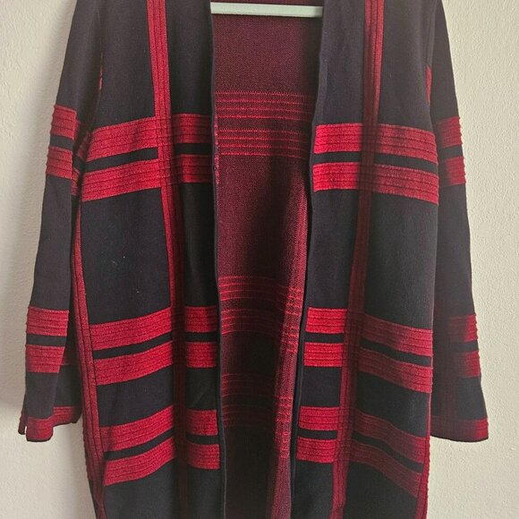 Cozy long XL red,black open front Thick cardigan, Duster oversized Comfy sweater - Picture 2 of 8